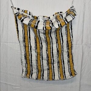 J. Crew Yellow and Black Striped Ruffle Blouse